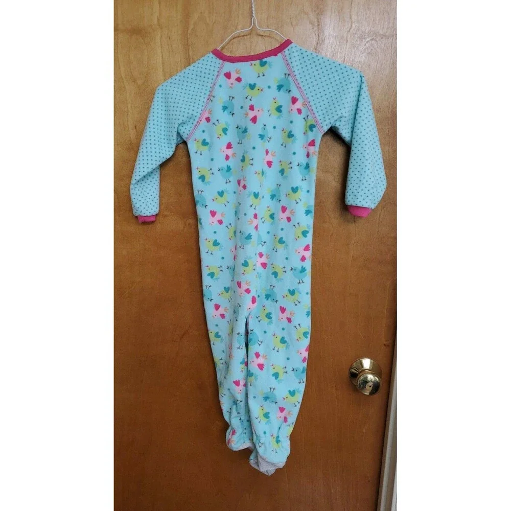 Girl's Carter's 3t aqua with birds footed one piece zip sleepwear